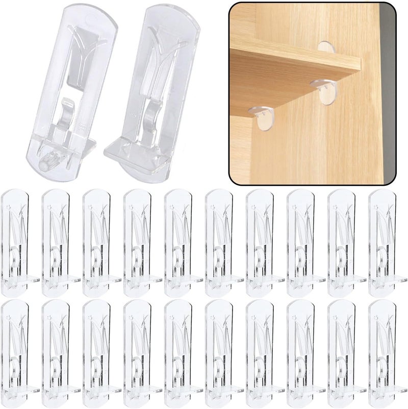 LonlyEagle 20pcs Plastic Locking Shelf Support Pegs,7.9mm Shelf Pin,Self-Locking Bracket Clips,Clear Shelf Pegs for for Kitchen Cabinet Furniture Book Shelves, 5/16" Peg x 3/4" Thick Shelves - Image 1